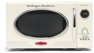 Nostalgia Retro Countertop Microwave Oven, Large, 800 Watts, 0.9 Cubic Feet, 12 Preset Cooking Settings, Digital Clock, Kitchen Appliances, Ivory