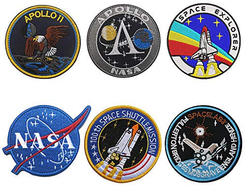 6 Stück NASA Aufnäher, NASA Patches, Kombination Klett NASA Gestickte Aufnäher für Rucksäcke Caps Hüte Taschen Sammlung
