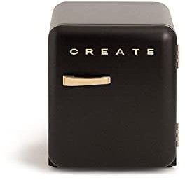 CREATE / RETRO FRIDGE 50 GOLD/Frigorífico negro maneta oro / 85W, minibar, un estante, diseño retro, 50 cm, dos repisas, capacidad de 48L, bajo consumo, 50x44x49,8 cm