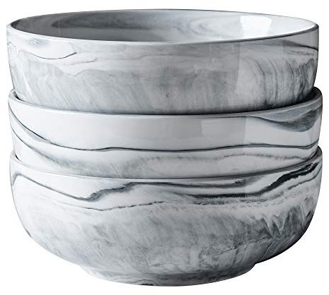 Yundu 56 OZ Gray Marble Porcelain Bowls, Popcorn Bowl, Fruit, Cereal, Pasta, Large, Soup, Serving, Pho Bowl Sets, Microwave and Dishwasher Safe Bowls For Kitchen, Set of 3