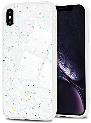 Newseego Compatible with iPhone XR Case, Slim Fit Soft Full-Around Protective Cute Clear Sparkly Bling Star Phone Case Glitter Cover Shockproof Bumper Silicone Cover for iPhone XR-White