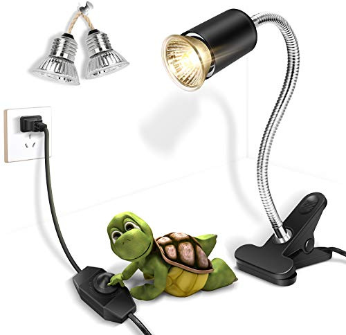 Fischuel Reptile UV Bulb,Heating Lamp with Clamp, Adjustable Habitat Basking Heat Lamp,UVA/UVB Light Lamp 360° Rotatable Clip and Power Adapter for Aquarium(Bulb Included)