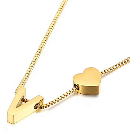 Qings Gold Brief Anhänger Halskette, Personalisierter Buchstabe A-Z exquisiter Anhänger Minimalistischer weiblicher Schmuck Buchstabe V Halskette