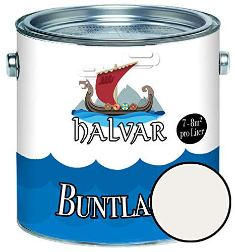 Halvar Buntlack für Holz & Metall MATT Weiß/Grau/Schwarz RAL 9001-9018 Holzfarbe Holzlack Innen & Außen robuster Kunstharzlack Wetterbeständig & perfekter Langzeitschutz (1 L, RAL 9016 Verkehrsweiß)