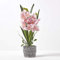 HOMESCAPES Orchidée Artificielle Rose en Pot foncé en Ciment, Fleurs artificielles déco 58 cm