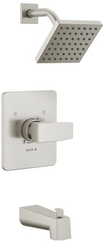 Delta Faucet Modern Brushed Nickel Tub and Shower Trim Kit, Shower Faucet with Single-Spray Touch-Clean Shower Head, Stainless T14467-SS-PP (Valve Not Included)