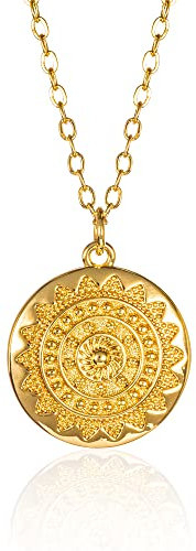 ZAVANA Runde Scheiben-Halskette, Vergoldete Halskette mit rundem Mandala Anhänger. Zierliche Goldkette mit glänzendem Anhänger für Damen und Teenager Mädchen. Hochwertiger Modeschmuck für Frauen.