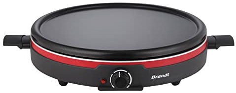 Brandt CR1350 - Crêpière - Jusqu'à 6 personnes - Thermostat réglable - Plaque amovible - Accessoires : 1 Spatule, 1 râteau, 1 louche doseuse - Noir