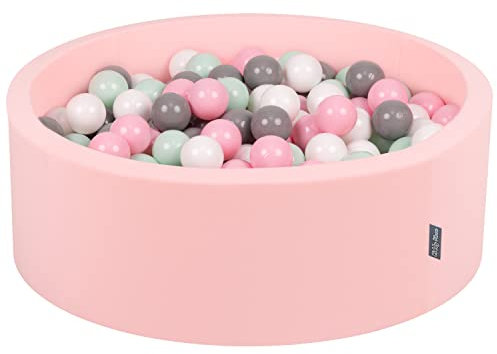 KiddyMoon Bällebad 90X30cm/300 Bälle ∅ 7Cm Bällepool Mit Bunten Bällen Für Babys Kinder Rund, Pink:Weiß/Grau/Minze/Puderrosa