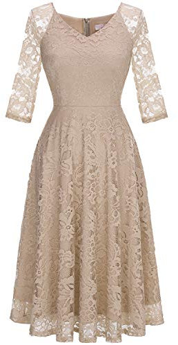 Dressystar Damen Elegant A-Linie Spitzenkleid Sommer Hochzeit Party Abendkleid Cocktailkleid Champagner XXL