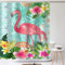 Tititex Tropisches Flamingo-Ölgemälde, Duschvorhang mit Haken, Palmblätter, blau, Retro-Stil, wasserdichter Stoff, Badezimmer-Dekor-Set, 183 x 183 cm