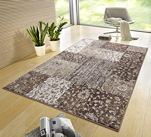 Hanse Home Teppich Kirie – Patchwork Teppich Kurzflor Modern Vintage Design Teppiche für Esszimmer, Wohnzimmer, Kinderzimmer, Flur, Schlafzimmer, Küche – Taupe 120x170cm