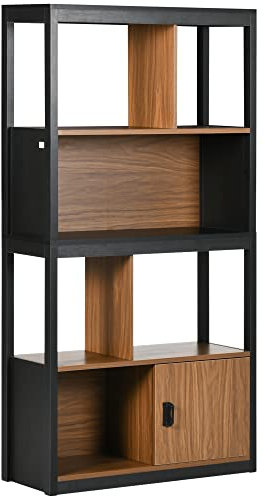HOMCOM Modern 4-Tier Bookshelf, Freestanding Bookcase with Storage Shelving and Closed Cabinet, for Living Room Home Office Study, Walnut Brown