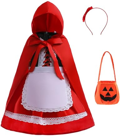 Lito Angels Disfraz de Vestido Caperucita Roja con Capa con Capucha para Niñas Pequeñas Talla 2-13 años, Rojo