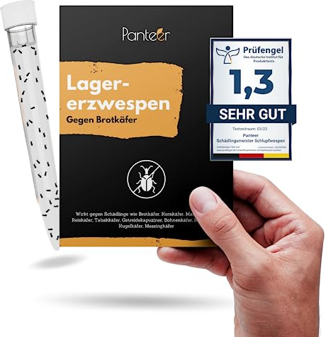 Panteer ® Lagererzwespen - 40 Nützlinge - Brotkäfer bekämpfen und Kornkäfer bekämpfen - Besser als Brotkäfer Falle - Zwei Arten für hohe und kühle Temperaturen - Made IN Germany (5 Stück)