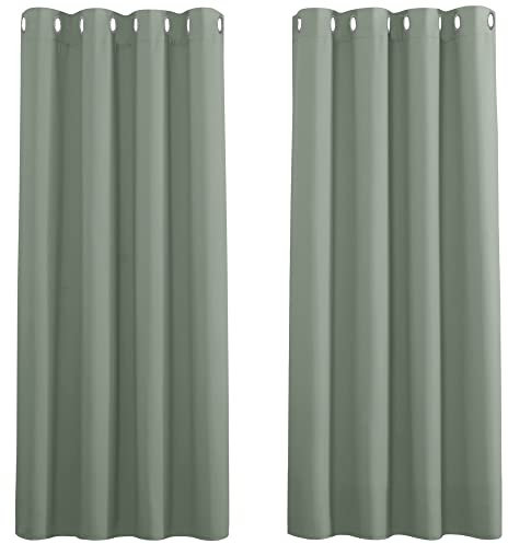 PONY DANCE Sage Green Blackout Thermal Insulated Curtains for Bedroom, 46 x 54 Inch Short Eyelet Curtains & Drapes, Soft Black Out 2 Panels for Window Living Room/Kitchen