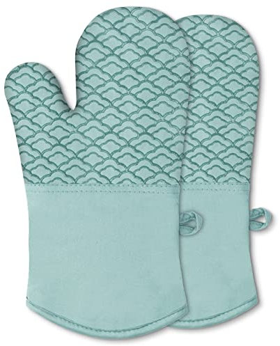Tuff4ever Ofenhandschuhe Hitzebestaendig bis 260℃, Topflappen Handschuh mit Silikon-Beschichtung, Backhandschuhe Rutschfest Topfhandschuhe Extra Lang, Backofen Handschuhe Waschbar zum Kochen, Backen