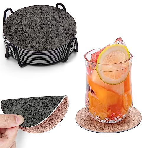Chitomars Untersetzer Gläser 12er Set, Doppelseitigen Leder Untersetzer Rund rutschfest Glasuntersetzer Abwaschbare Getränkeuntersetzer Kunstleder Glas Untersetzer-Set (Grau Pink, Rund)