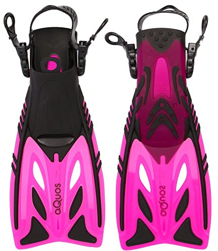 Aquos Kinder Taucherflossen Pelican – verstellbare Flossen, ideal zum Schnorcheln & Schwimmen im Urlaub, mitwachsend von Größe 27-31 & 32-37 (32-37, pink)