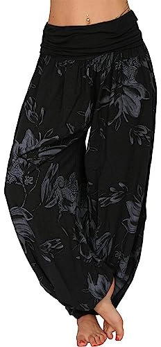 shownicer Haremshosen Damen Kurz Pumphose Hippie Pluderhose Lässige Stoffhose Weite Aladinhose Atmungsaktive Freizeithose Yogahose Strandhose mit Taschen Baggy Hose Leichte Sommerhose