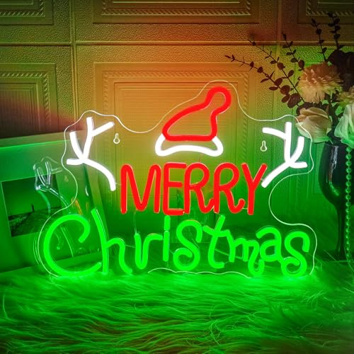 Merry Christmas Neon Signs Green Red Letters Neon Light with Switch for Wall Decor LED Neon Light Sign for Christmas Party, New Year, Holiday Decoration Gift for Children, Family