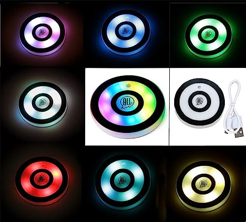 Auto Getränkehalter Beleuchtung, Multicolor LED-Leuchte, 7 Farben in 2 Funktionen, Dauerlicht oder Farbwechsel, Akku wiederaufladbar, mit USB-Ladekabel