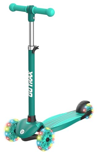 Gotrax KS1 Kids Kick Scooter, LED Lighted Wheels and 3 Adjustable Height Handlebars, Lean-to-Steer & Widen Anti-Slip Deck, 3 Wheel Scooter for Boys & Girls Ages 2-8 and up to 110 Lbs (Green)