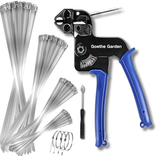 Kit Pistola per Fascette in Metallo,Pinza per Fascette Metalliche, Strumento Serraggio,Acciaio Inox Tie Gun,con 150 Autobloccanti in Acciaio Inossidabile 304 de 300 mm/240 mm/190 mm/150 mm