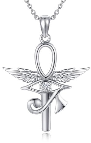 JERWLI Ankh Halskette 925 Sterling Silber Auge des Horus Anhänger Antike Ägyptische Schutz Schmuck Geschenke für Frauen Geburtstag
