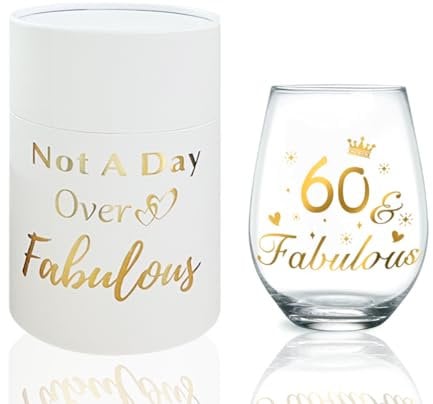 DEARLIVES 60th Birthday Wine Glasses, Gold 60th Anniversary Decorations, 17oz