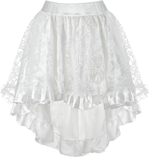 Rock Damen Tüllrock Elastische Taille Spitzen Unregelmäßig Unterrock Ballettrock Faltenrock Röcke Lack White Skirts for Women Weiß S