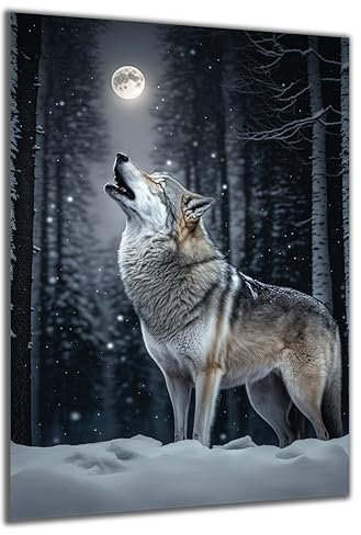 DARO Design - Wand-Bild auf 6mm HDF 40x30 cm Wolf heult Mond - Wand-Deko Bilder Geschenk