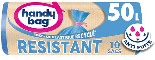 Handy Bag - Sacs poubelle à lien Résistant 50L x 10 sacs - Performants : film plastique résistant - Étanchéité maximale - 100% plastique recyclé