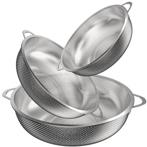Yulado 3 Colino Acciaio Inox Maglia Fine,Colini Per Pasta Scolapasta Con Manico,Diametro Esterno 9.25/10.26/12.99 Pollici,Per Scolare la Cucina,Sciacquare Frutta e Verdura Lavabile in lavastoviglie