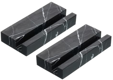 PATIKIL Porta Biglietti Visita per Scrivania 2pz Porta Biglietti Visita Marmo Supporto per Carte in Pietra per Ufficio Esposizione Nero