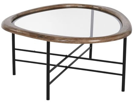 Home ESPRIT Mesa de Centro Marrón Negro Natural Cristal Madera de Abeto 76 x 81 x 38 cm