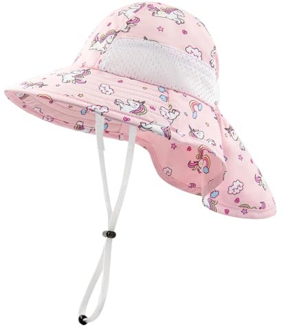 SEYUFN Baby Sonnenhut Mädchen Jungen Halskappe Kinderschutz Eimer Hüte Atmungsaktiver Baby Mädchen Strandhut Kleinkind Sommerhut (S(6-24 Monate), C-Rosa Einhorn)