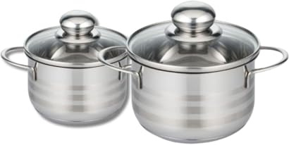Elo Lot de 2 faitouts inox avec couvercles en verre 16 et 20 cm induction | Cuisson familiale maîtrisée, Deux formats 16 et 20 cm, Inox et verre, Couvercle inclus, Tous feux et four