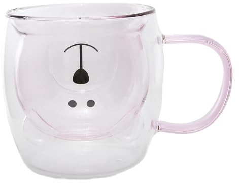 lachineuse - Tasse niedlicher Bär Rosa – doppelwandiges Glas – mit Henkel – Fassungsvermögen 275 ml – Tasse Kaffee, Tee, heiße Schokolade, Cappuccino – japanische Deko-Tasse – Geschenkidee Japan Asien