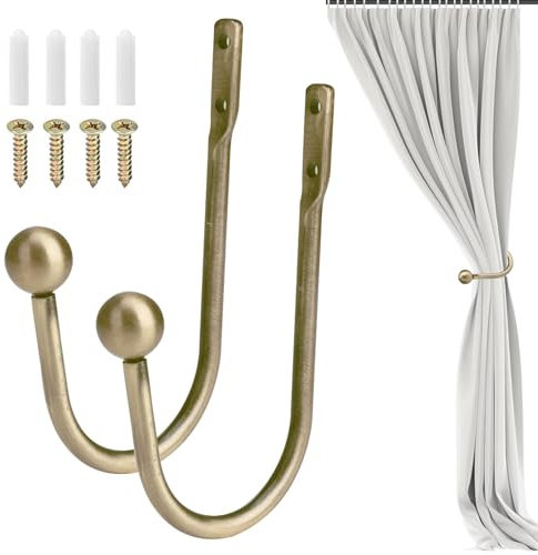 Curtain Holdbacks, 2 Pcs Metal Drapery Curtain Holdbacks Retro U-Shaped Wall Mounted Curtain Tieback Decorative Drapery Holder with Screws for Bedroom Fixed Curtain or Hanging Items (Ancient Green)