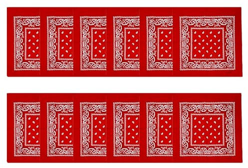 Bandanas aus 100 % Baumwolle, Unisex, Paisleymuster, einfarbig, für Haar/Hals/Handgelenk/Kopf, COD.644, Rot Paisley / 12 Stück, One size