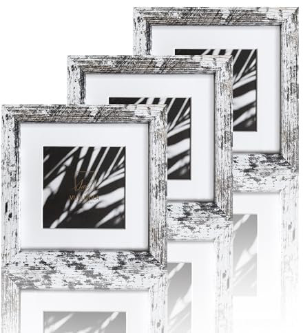 VUVUZULA Lot de 3 cadres photo carrés en bois MDF - 15 x 15 cm - Blancs - Avec passe-partout - 10 x 10 cm