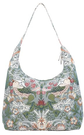 Signare Gobelin Hobo Schultertasche Slough Geldbörse für Damen mit Garten-Design (Erdbeerdieb-Grau)