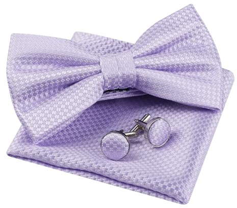 Alizeal Herren-Fliege, Einstecktuch und Manschettenknöpfe, einfarbig, vorgebunden, für Business, Hochzeit, formelle Krawatte, 053-Flieder, Einheitsgröße