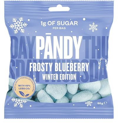 Pändy Frosty Blueberry - Low carb süßigkeiten - Gesunde Süßigkeiten Fruchtgummis – Geschmack von Blaubeere, nur 1 g Zucker und 85 Kalorien, 14 × 50 g