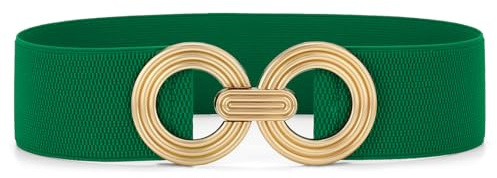 JasGood Damen Breiter Elastischer Taillengürtel Stretchy Gürtel für Kleider Hüftgürtel Goldener Schnalle Gürtel für Damen,Grün,100cm