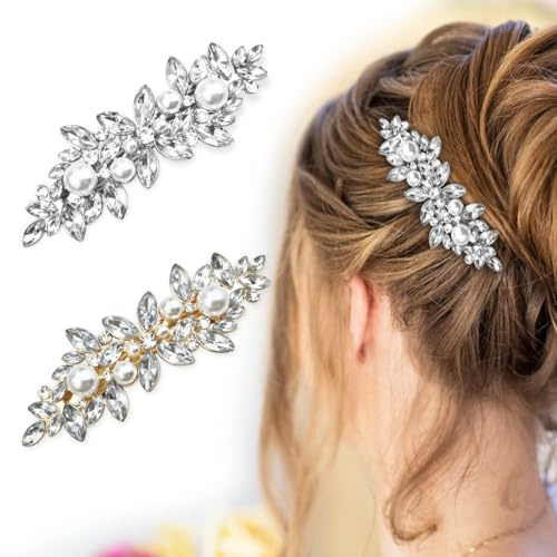 SHSMPXOY 2 PCS Fermagli per Capelli Strass Forcine con Cristalli Glitterati Accessori per Capelli Matrimonio Barrette Forcine Fermaglio Ragazze per Acconciature Mollette di Strass (Perle)