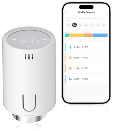 EMKE Smart Heizkörperthermostat, Intelligenter Heizungsthermostat mit App-Funktion, benötigt Tuya Zigbee 3.0 Gateway, kompatibel mit Alexa & Google Assistant, Thermostat Heizung, M30*1,5mm 6 Adapter