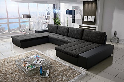 Sofa Couchgarnitur Verona U Couch Sofagarnitur U Wohnlandschaft mit Schlaffunktion und Bettkasten (Soft 11/ Nevada 10 Links)