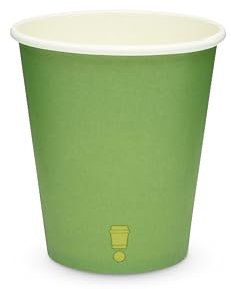 Disposable PLA Lined Coffee Cups, Compostable and Biodegradable, Single Wall, 50 Cups with PLA Lids (Slimy Green, 8oz)
